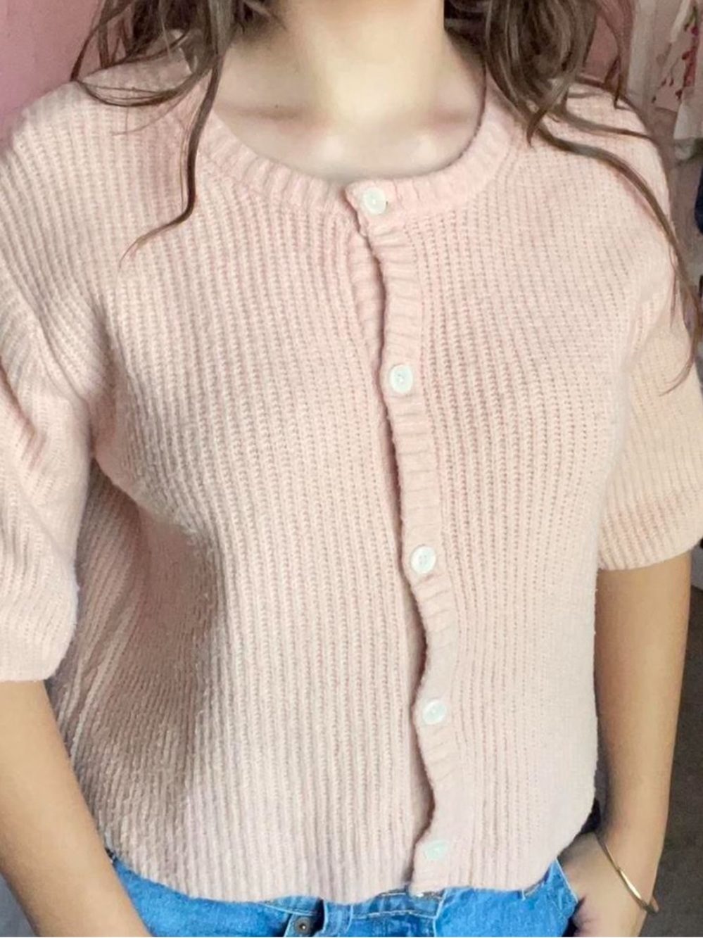 aerie Blush Pink Short-Sleeve Button Cardigan